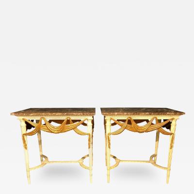 Pair of Dorothy Draper Console Sofa or End Tables Parcel Gilt