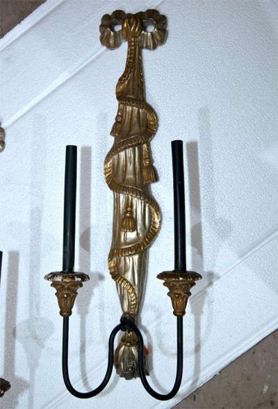 Pair of Dorothy Draper Style Gilded Wall Sconces