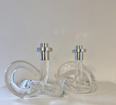 Pair of Dorothy Thorpe twisted Lucite and chrome candlesticks 