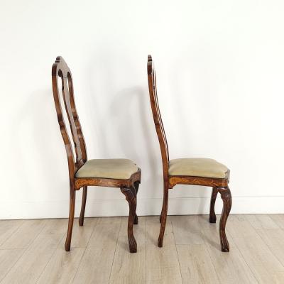 Pair of Dutch Baroque Walnut Inlaid Chairs circa 1780