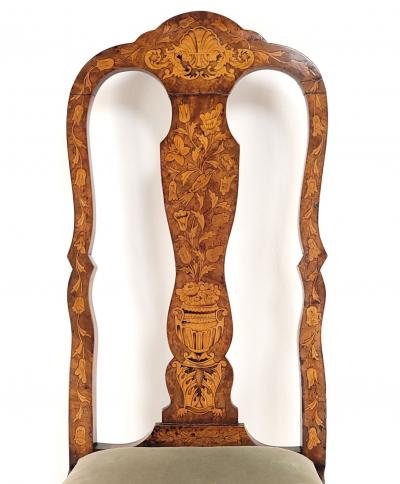 Pair of Dutch Baroque Walnut Inlaid Chairs circa 1780