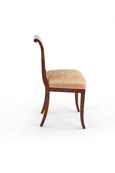 Pair of Dutch Marquetry Inlaid and Embroidered Silk Seat Side Chairs