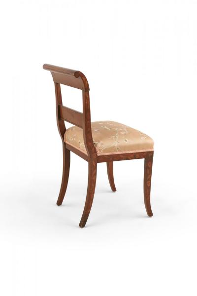 Pair of Dutch Marquetry Inlaid and Embroidered Silk Seat Side Chairs