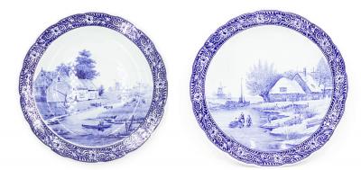 Pair of Dutch Porcelain Landscape Charger Plates
