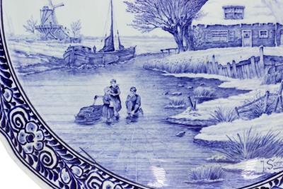 Pair of Dutch Porcelain Landscape Charger Plates