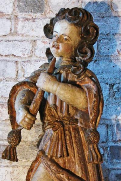 Pair of Early 18th Century Baroque Polychrome Sculptures of Musicians