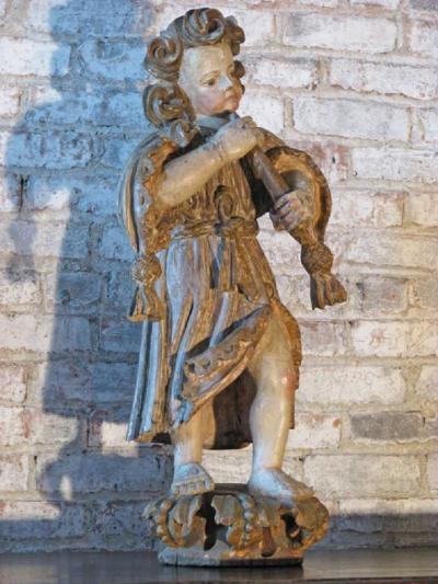 Pair of Early 18th Century Baroque Polychrome Sculptures of Musicians