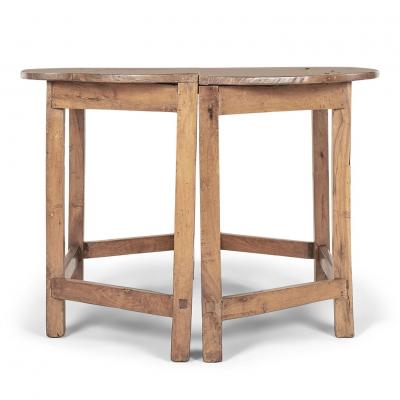 Pair of Early 18th Century Blond Walnut Demilune Tables