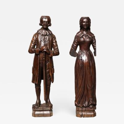 Pair of Early 18th Century Carved Oak Newel Post Figures