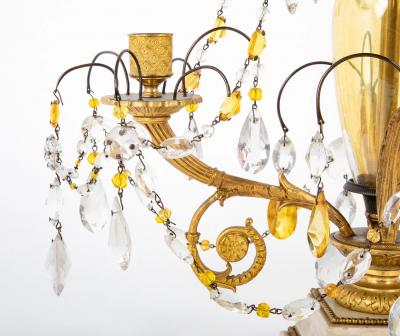 Pair of Early 19th Century Swedish Crystal Candelabra on White Marble Bases