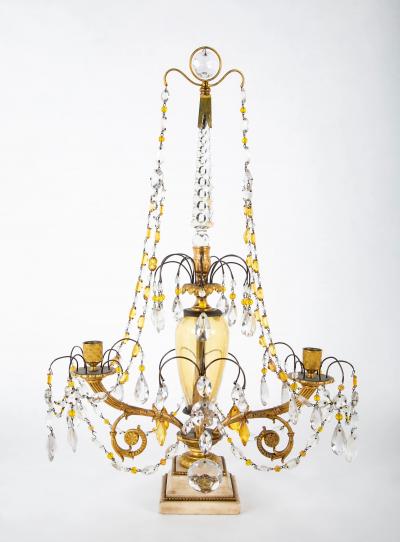 Pair of Early 19th Century Swedish Crystal Candelabra on White Marble Bases
