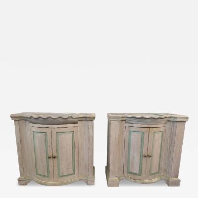 Pair of Early 20th C French Marble Basins on Custom Painted Vanity Cabinets
