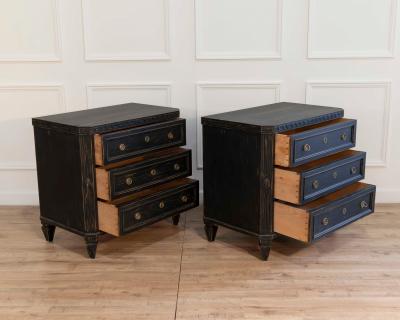 Pair of Early 20th Century Black Painted Chests with Carved Detail