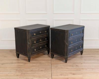 Pair of Early 20th Century Black Painted Chests with Carved Detail