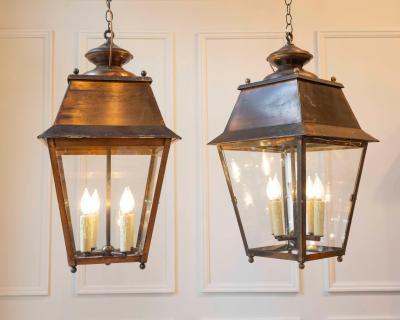 Pair of Early 20th Century French Copper Hanging Lanterns