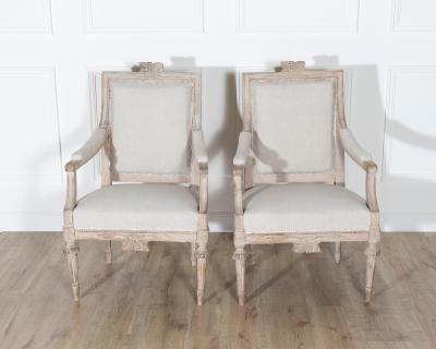 Pair of Early 20th Century Swedish Gustavian Style Carved Armchairs