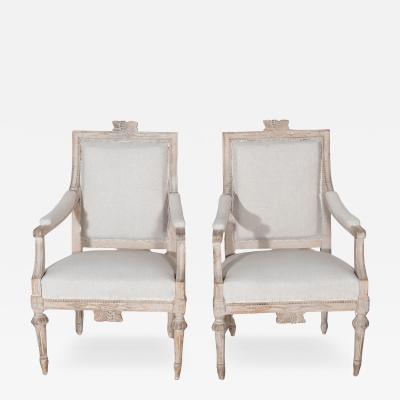 Pair of Early 20th Century Swedish Gustavian Style Carved Armchairs