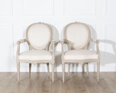 Pair of Early 20th Century Swedish Gustavian Style Oval Back Armchairs