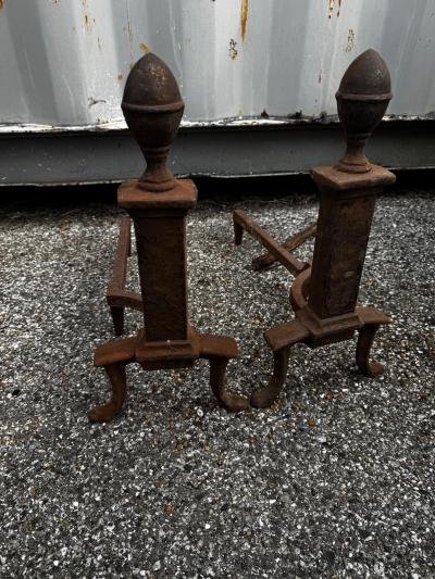 Pair of Early 20th Century Wrought Iron Acorn Andirons