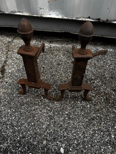 Pair of Early 20th Century Wrought Iron Acorn Andirons