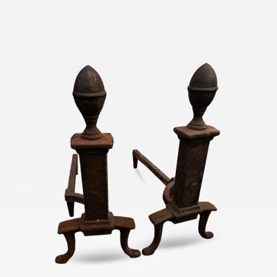 Pair of Early 20th Century Wrought Iron Acorn Andirons