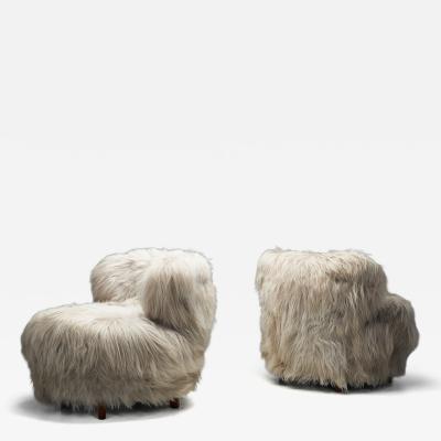 Pair of Easy Chairs in Grey Longhair Europe Mid 20th Century