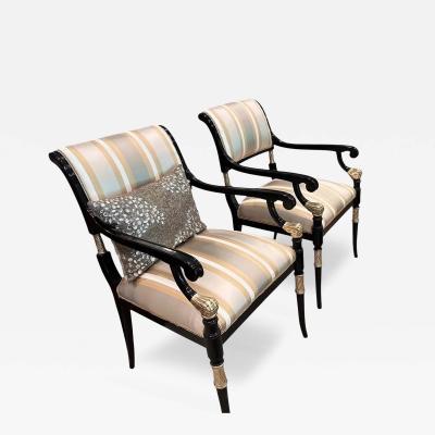 Pair of Ebanista Directoire Style Fauteuil Arm Chairs