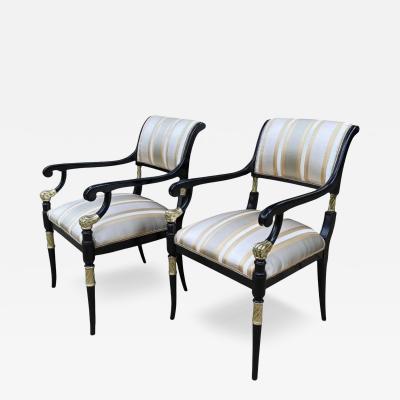 Pair of Ebanista Directoire Style Fauteuil Arm Chairs