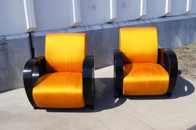 Pair of Ebonized Art Deco Club Chairs