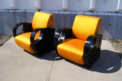 Pair of Ebonized Art Deco Club Chairs