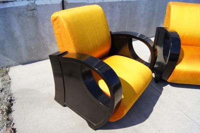 Pair of Ebonized Art Deco Club Chairs