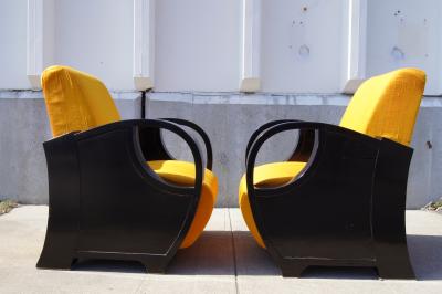 Pair of Ebonized Art Deco Club Chairs