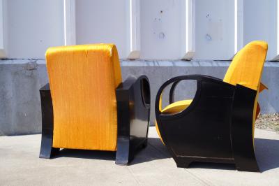 Pair of Ebonized Art Deco Club Chairs