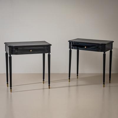 Pair of Ebonized Bedside Tables Italy Mid 20th Century