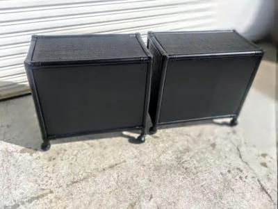 Pair of Ebony Boho Chic Rattan and Bamboo Single Drawer Nightstands