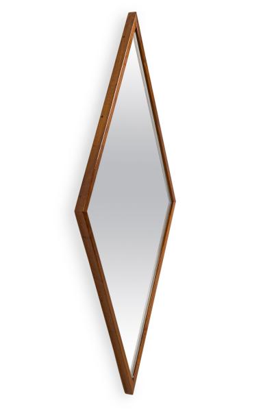 Pair of Edmond Spence American Mid Century Diamond Walnut Framed Mirrors