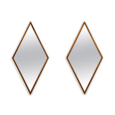 Pair of Edmond Spence American Mid Century Diamond Walnut Framed Mirrors