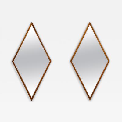 Pair of Edmond Spence American Mid Century Diamond Walnut Framed Mirrors