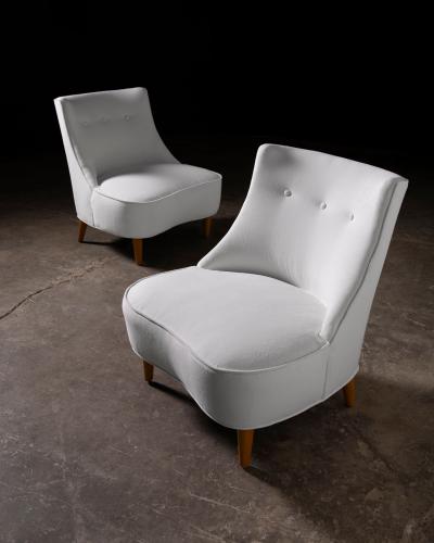 Pair of Edward Wormley for Dunbar Teardrop Slipper Chairs in White Velvet
