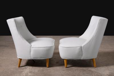 Pair of Edward Wormley for Dunbar Teardrop Slipper Chairs in White Velvet