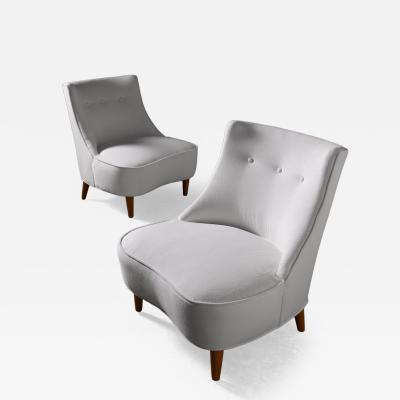 Pair of Edward Wormley for Dunbar Teardrop Slipper Chairs in White Velvet