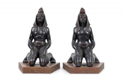 Pair of Egyptian Carved Ebonized Kneeling Figures