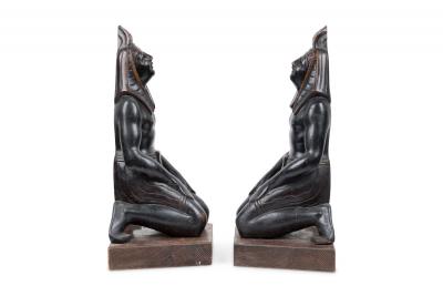 Pair of Egyptian Carved Ebonized Kneeling Figures
