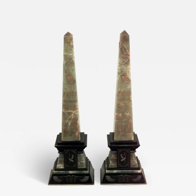 Pair of Egyptian Green Onyx and Black Marble Obelisks