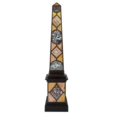 Pair of Egyptian Revival Italian specimen marble obelisks