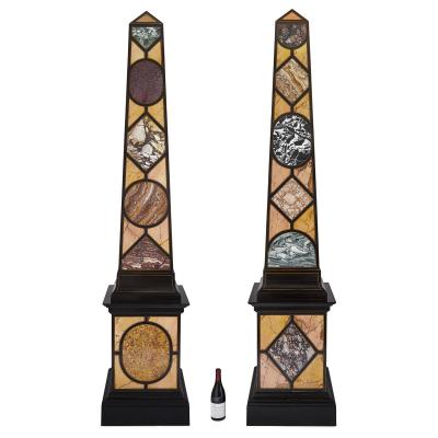 Pair of Egyptian Revival Italian specimen marble obelisks