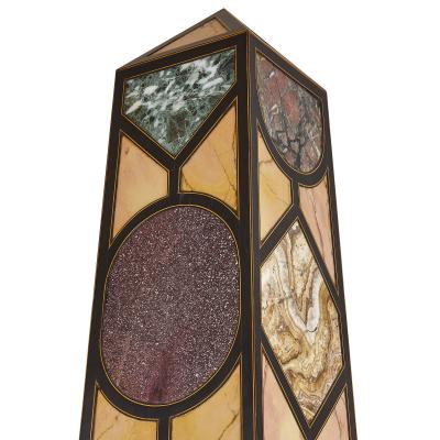 Pair of Egyptian Revival Italian specimen marble obelisks