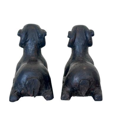 Pair of Egyptian Revival Ram Goat Wood Carving Sculptures