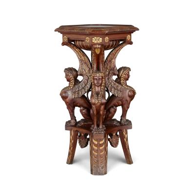 Pair of Egyptian Revival carved and gilt wooden pedestals