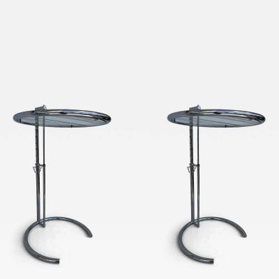 Pair of Eileen Gray Tubular Chrome Adjustable Top Cantilever Side Table
